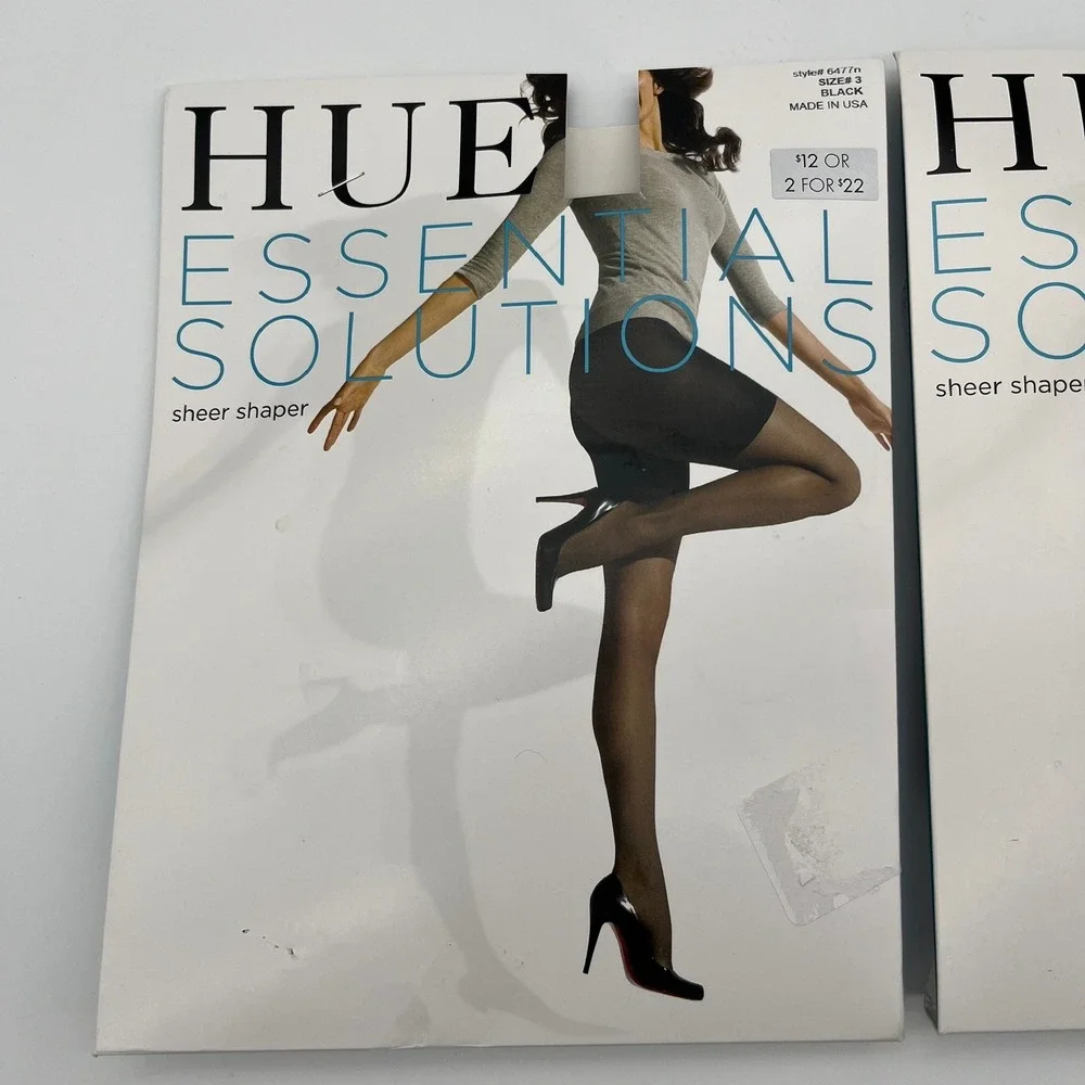 HUE Pantyhose Womens Size 3 Black Essential Solutions Sheer Shaper Tights 2 Pack